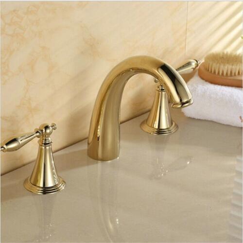 Luxury Gold 8" Widespread Basin Faucet 2 Knob Hot & Cold Mixer Tap 3 Hole Bathroom Vanity Sink Faucet Tub Mixer Tap