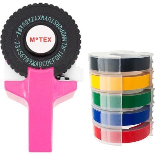 Pink Motex E101 Manual Label Maker DIY Hand Decorative Tape Manual Typewriter for 9mm 3D embossing PVC plastic label tapes