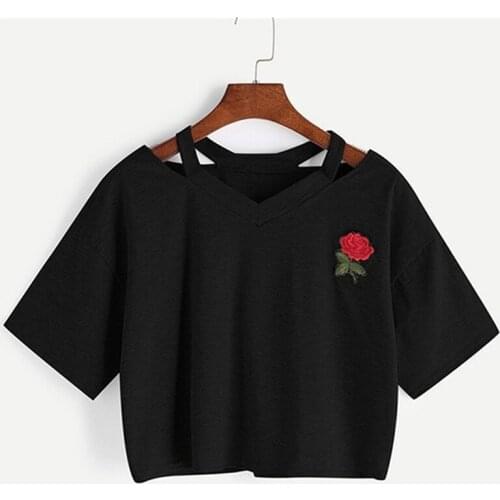 Sexy Strap V-Neck Crop Top Women Rose Print Summer Tees For Women Girl Tops Fashion Casual t-Shirt Camisole Feminino Mujer