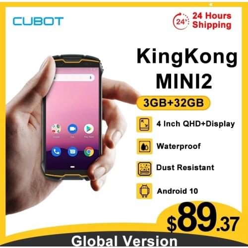 Cubot KingKong MINI 2 Rugged Phone Face ID 3GB+32GB 4G LTE 4" QHD+ Screen Waterproof Dual-SIM Android 10 13MP Camera MINI Phone