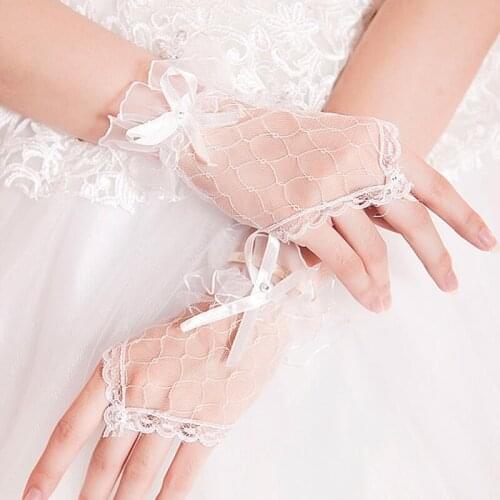 Bridal Lace Net Yarn Bowknot Gloves Without Fingers Wedding Accessories