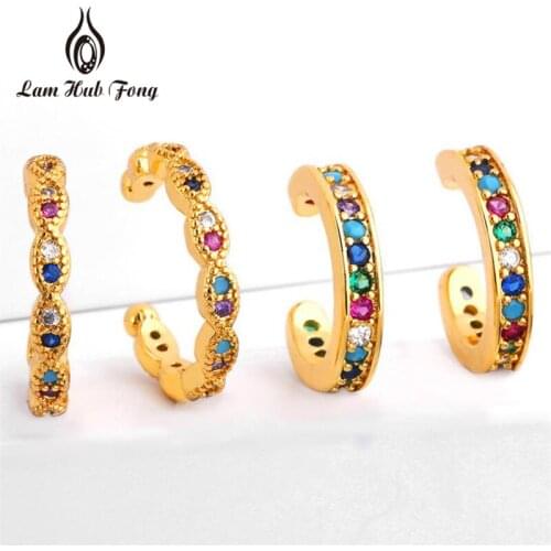 Creative Ins Ear Bon Clip Hoop Earrings with Colorful Cubic Zirconia Fashion Ear Jewelry Gift for Non-pierced Ear Women