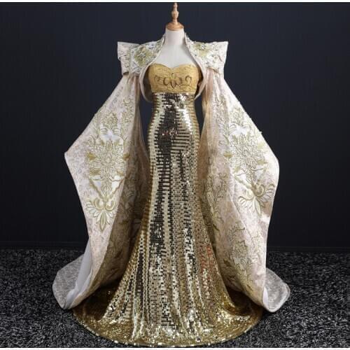 Evening Dresses host Female New Sexy Exaggerated Model Walking Show Dresses Performing Long Elegant international Atmospheric