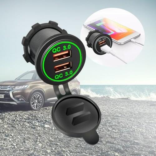 Dual USB Ports Charger Car Motorcycle Cigarette Lighter QC 3.0 12V-24V for Motor Boat Marine Sockets Power Plug Outlet Adapter