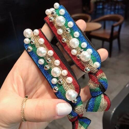 Women Net Red Hair Leopard Hair Ring Adult Headdress Bracelet Dual-Use Simple Tie Hair Pearl Head Rope Rubber Band