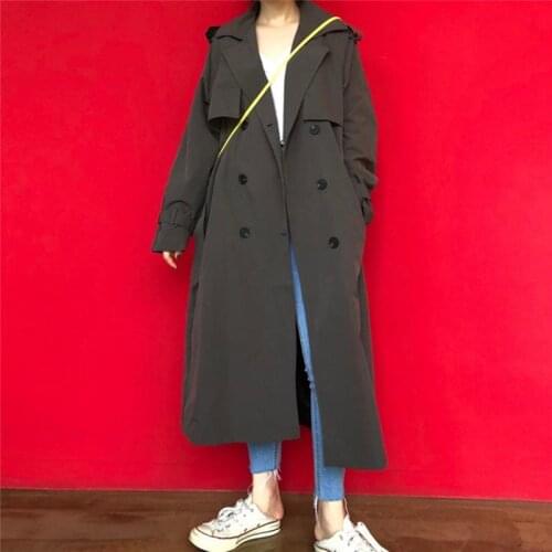 Retro UK Style 2020 Fall /spring Casual Double Breasted Simple Classic Long Trench Coat With Belt Female Windbreaker Outerwear