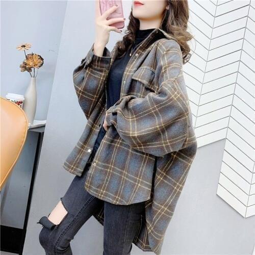 Null Lazy Style Sub Shirt Female Spring Dress 2020 New Mid-length Woolen Brushed Thick Wool Long-sleeved Shirt Jacket G1485