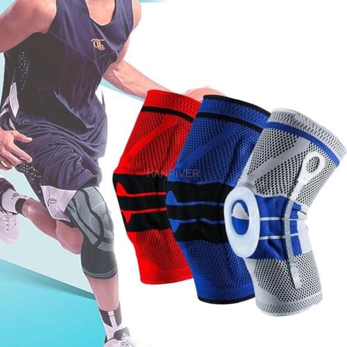 1PC silicone spring sports knit knee pads with patella inner support strong meniscus compression protection sports knee pads