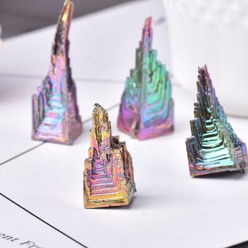 100% Natural Metal Quartz Pyramid Bismuth ore Quartz Gemstone Reiki Healing Stone Home Decoration Ore Mineral