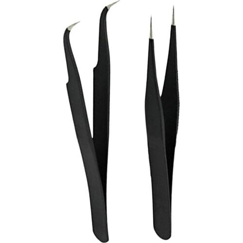 2x Professional Tweezers for Eyelash Extension - Straight and Curved Pointed Tweezers