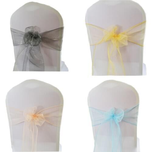 50pcs Organza Chair Knot for Wedding Chair Decoration Band Party Banquet Hotel Party Chairs Sashes Bow Decor Hotel Supplies