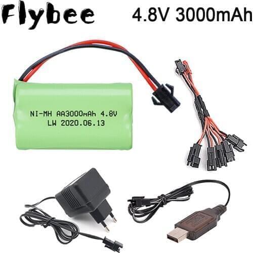 4.8v Battery 3000mah AA NiMH Battery For Rc toys Cars Tanks Robots Boats Guns 4.8v Rechargeable Battery Pack SM plug with cable