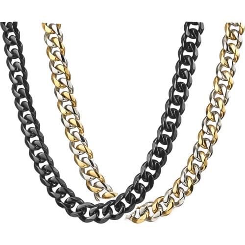 Hip Hop Women Boys Silver Gold Black 316L Stainless Steel Curb Cuban Link Chain Necklace Jewelry Neck Chain For Men 5mm 7-40inch
