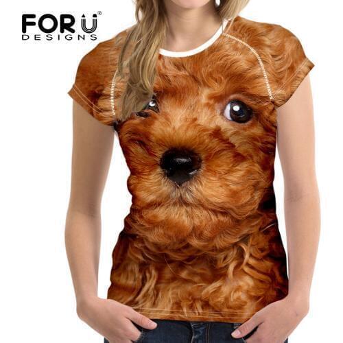 FORUDESIGNS Black 3D Poodle Dog T Shirt Women Top t-shirt Brand Clothing Kawaii Woman Fitness Clothes Tee Shirt Femme Camisas