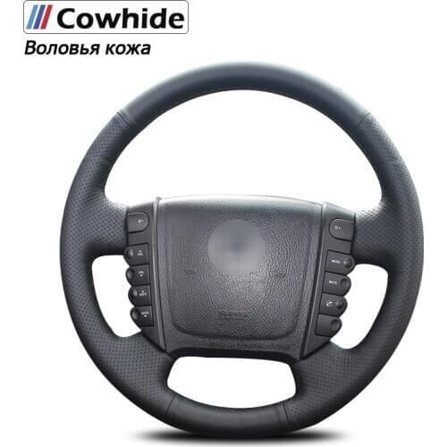 Handsewing Black Genuine Leather Steering Wheel Covers for Ssangyong Rexton Rexton W Rodius
