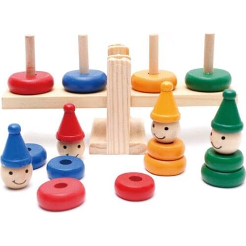 Baby Puzzle Toys Montessori Wooden Clown Rainbow Stacker Seesaw Balance Scale Board Balancing Game Kids Early Education Toys