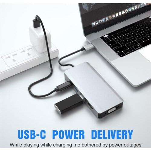 5 in 1 Docking Station USB 3.1 PD Charging/VGA/USB3.0*2/HDMI 2K/4K Multifunction Adapter Converter