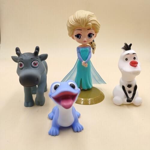Disney Cartoon Action Toy Figures Cake Decoration Frozen elsa Olaf Fire Spirit toys boys girls princess plastic birthday toys