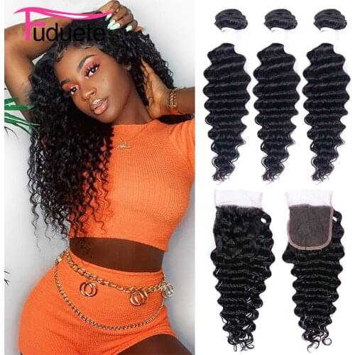 Deep Wave Bundles With Closure Malaysian Hair 4x4/5x5/6x6 Closure And Bundles Natural Hair Extensions Human Hair Remy Fuduete