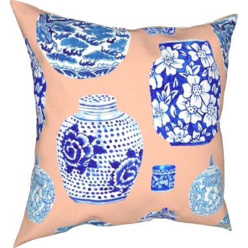 Ginger Jar Collection In Peach Chinese Pillowcase Soft Polyester Cushion Cover Decor Throw Pillow Case Cover Home 45X45cm