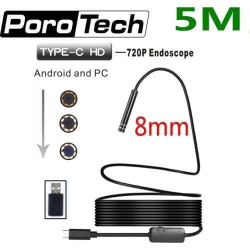 8mm Lens 5m hard Cable Type-c Interface Android phone and PC OTG Endoscope Camera Waterproof Borescope Inspection Camera