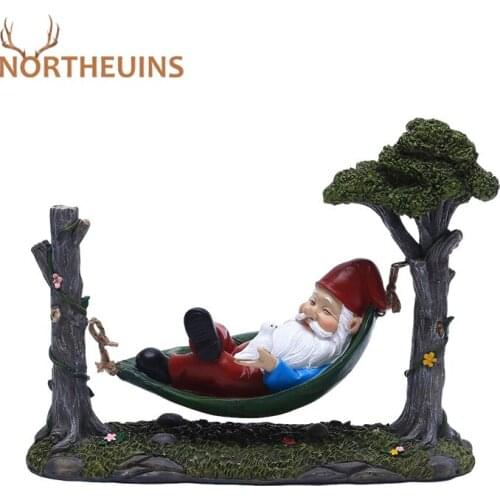 NORTHEUINS 18.5cm Resin Hammock Dwarf Figurines For Interior Creative Garden Decoration Christmas Room Decor Figures Sculptures