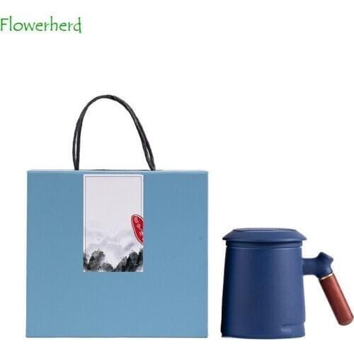 Ceramic Mug Tea Mug Teaware Wooden Handle with Lid Filter Liner Three-piece Gift Box Tea Separation Coffee Cup Coffee Mug