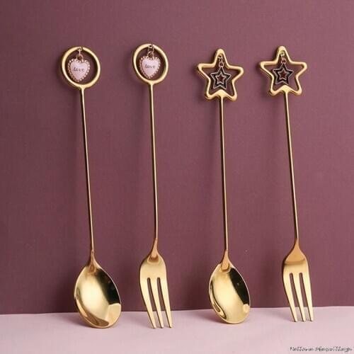 Stainless Steel Coffee Spoon watermelon ice cream spoon Tea Spoon Dessert Spoon Fork With Pretty Pendant Creative Tableware