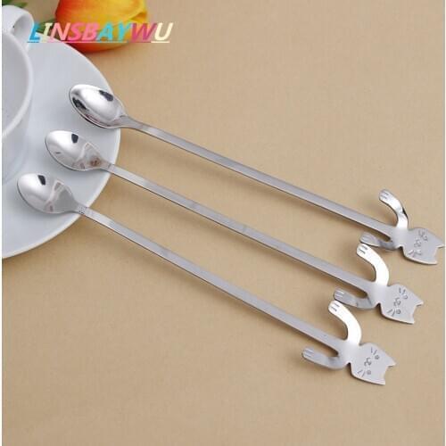 Stainless Steel Cat Coffee Drink Spoon Tableware Kitchen Supplies Hanging Cups