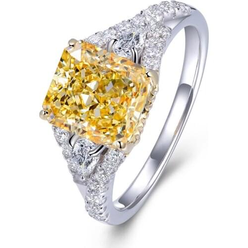 Zhanhao 2021 Rhodium Plated Radiant Cut 925 Silver Rings With 3.0ct Simulated Yellow Diamond