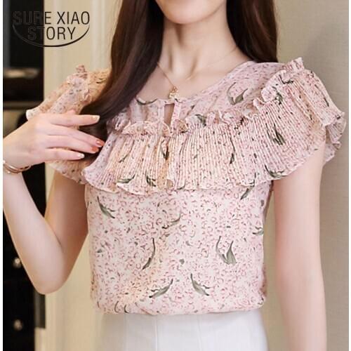 Korean fashion clothing 2021 womens tops blouses harajuku chiffon blouse ladies tops Sleeveless Floral plus size shirt 3157 50
