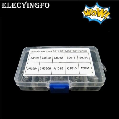 10values x20pcs 200pcs transistor kit box TO-92 13001 S9012 S9013 S9014 S8550 S8050 2N3904 2N3906 A1015 C1815