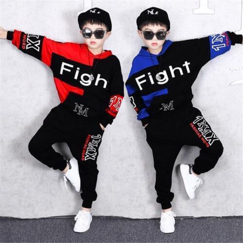 Big Boys Clothing Sets Casual Printing Hip Hop Dance Costumes Kids Letter Hood Hoodie Sweatpants Sport Suit Kids Tracksuit 2019