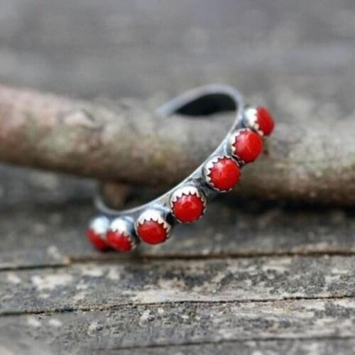 Round Band Natural Stone Rings For Women Men Vintage Red Blue Beads Turquoises Finger Rings Party Jewelry Valentines day Gifts