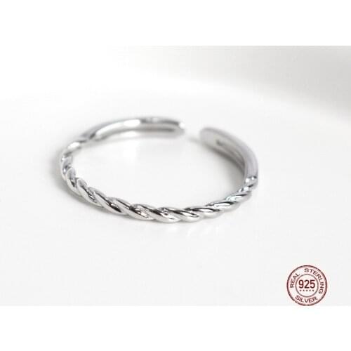 LKO 925 Sterling Silver Minimalist Twist Adjustable Rings Finger Weave Knot Simple Ring OL/Daily Jewelry Accessories