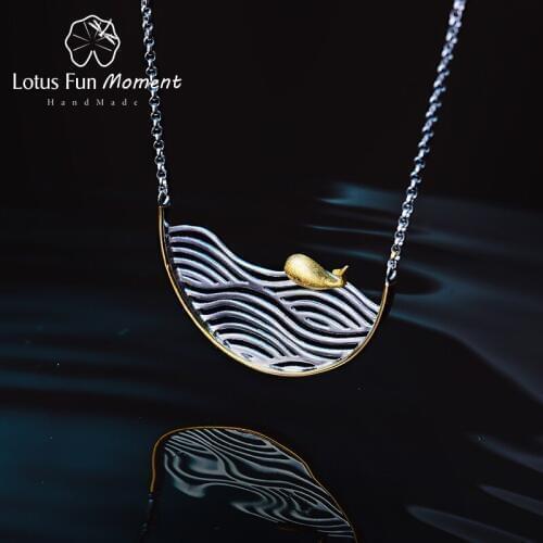 Lotus Fun Moment Real 925 Sterling Silver Handmade Designer Fashion Jewelry Creative Swimming Fish Necklace for Women