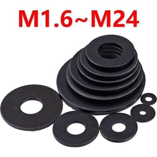 M1.6 M2 M3 M4 M5 M6 M8 M10~M24 Black Steel Flat Gasket Rings Single Washer for Flat Screw Metal Washer Sealing Ring Gb97