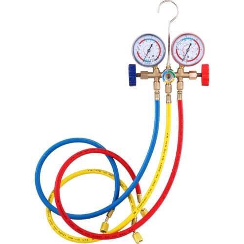 R134a Refrigerant Manifold Gauge Air Condition Refrigeration Set Air Conditioning Tools Hose and Hook for R12 R22 R404A R134A