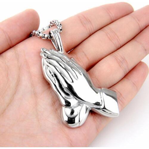 The Praying Hands Pendants & Necklaces Brother Gift Silver Color Stainless Steel Hip Hop Men Chain Jewelry