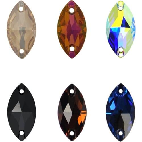 Navette Strass Glass Crystal AB Blue Fuchsia Amethyst Sew On Rhinestone Glitter Rhinestones For Garment Dress