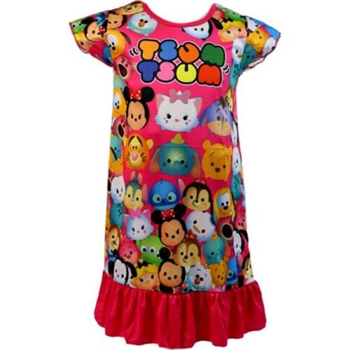 New Kids Girls Nightdress Summer Cartoon Print Short Sleeve Nightgown Childrens Casual Sleepwear Robe 3-9Years