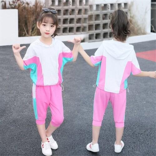 2020 new Summer Girl Clothes Hooded T-Shirt Tops Pants Outfit Casual Sets Girls Tracksuits sportwear