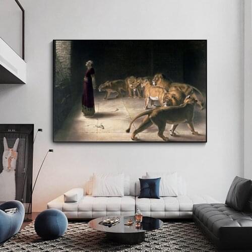 Poster Daniel In The Lions Den Vintage Wall Art Canvas Painting Abstract Print Decorative Picture for Living Room Home Decor