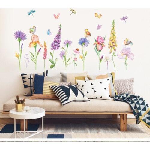 Poster Plant Wall Stickers Vinilos Decorativos Para Paredes Flower Home Decor Wall Painting Living Room Skirting Line Wall Decor