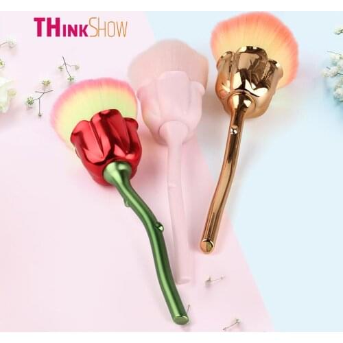 Rose Flower Shape Glitter Polish Handle Soft Loose Powder Brush Makeup Tools Dust Removal Nail Art Tools