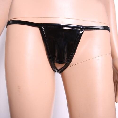 Wet Look Faux Latex PVC Leather Crotchless Open Crotch Briefs Women Thongs G Strings Hot Sexy Tanga T-back Lingerie Underwear