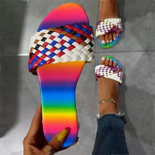 Women Flat Slippers Sandals Ladies Outside Sandals 2021 Summer Multicolour Mix Female Beach Shoes Non-slip Blue White