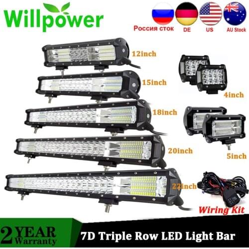 Willpower 4" 5" 14''17''20''23'' 36W 72W 288W 324W Tri-Row LED Light Bar Work Lights for Offroad 4WD 4x4 Driving Camper Trailer