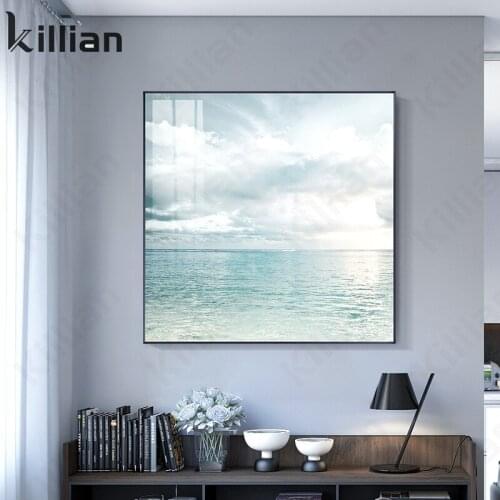 Nordic Seascape Blue Sky Sea Clouds Canvas Painting Poster Print Modern Mural Picture Living Room Bedroom Home Decoration Art