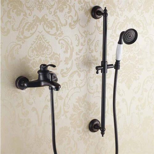 Bathroom Black Shower Set Wall Mounted Shower Mixer Tap Faucet 3-functions Handheld Shower Valve Set Solid Brass Shower Kit